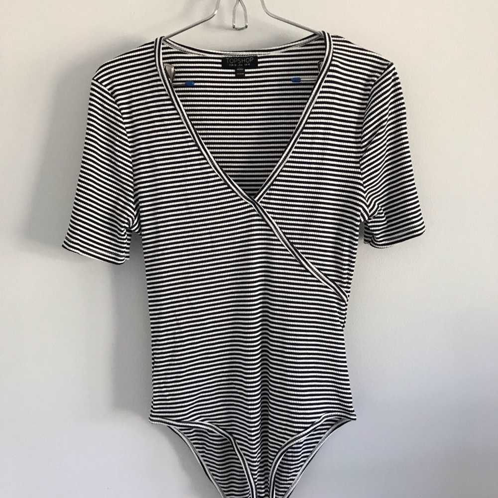 Topshop Black and White Striped Bodysuit